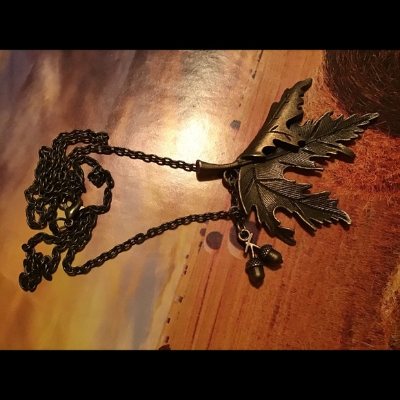 Bronze fall autumn leaf acorns necklace pendant handmade Thanksgiving - Picture 13 of 13